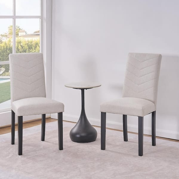 Dining Chair Scandinavian Style Beige Linen-Like Tapered Natural Legs