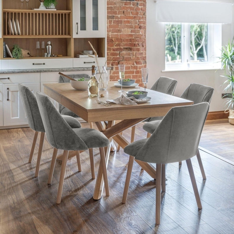 Dining Chair Scandinavian Whitewashed Legs Curved Backrest Grey Woven