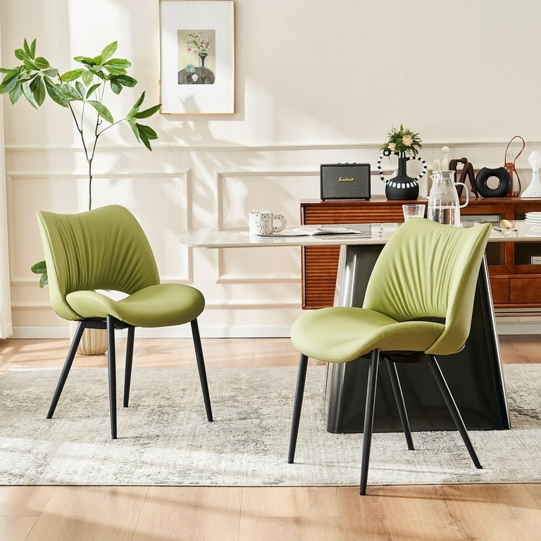 Dining Chair Set: Avocado Green Upholstery, Curved Back