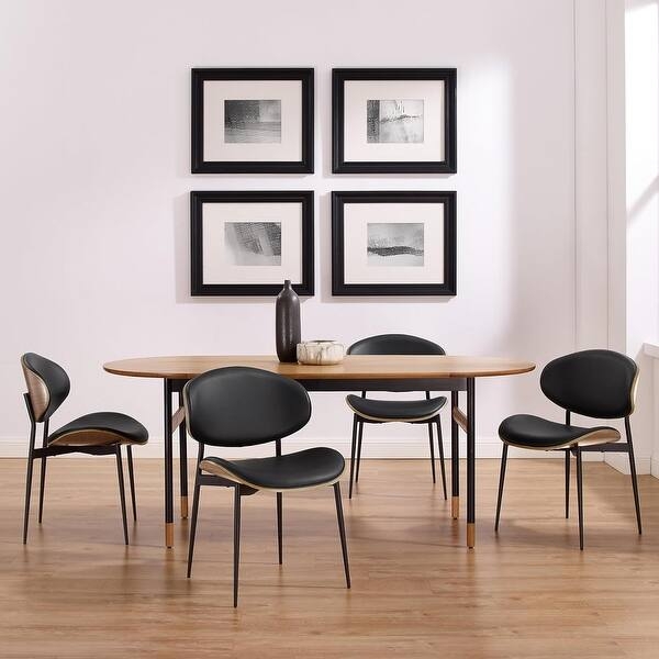Dining Chair Set: Black Upholstery with Walnut Bendwood Back