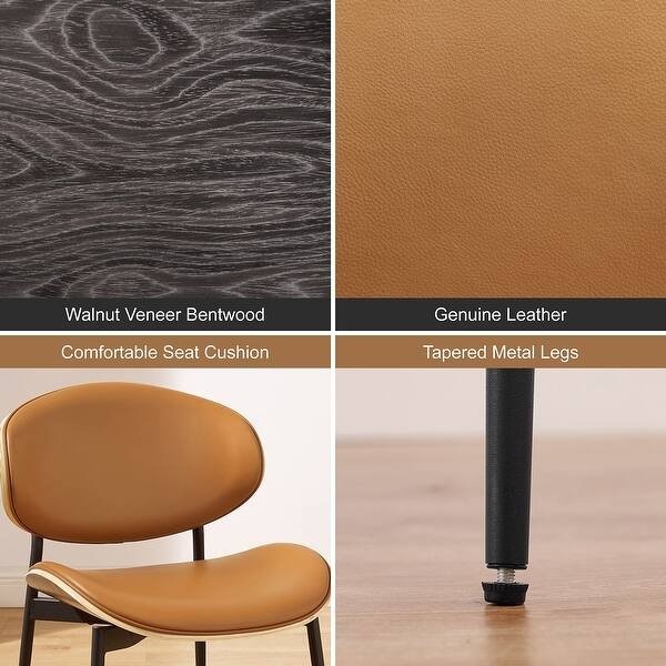 Dining Chair Set: Brown Bucket Silhouette with Tapered Black Legs