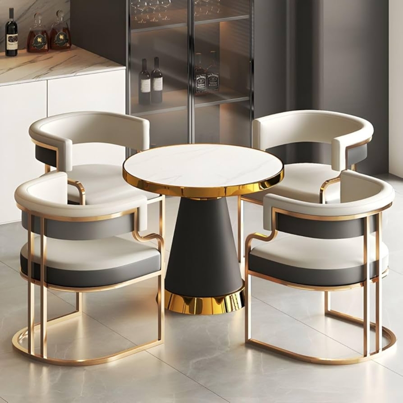 Dining Chair Set Bucket Silhouette Light Gray Channel Tufted Gold