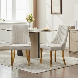 Dining Chair Set Cream Upholstery Gold Steel Legs Barrel Back Modern Glam
