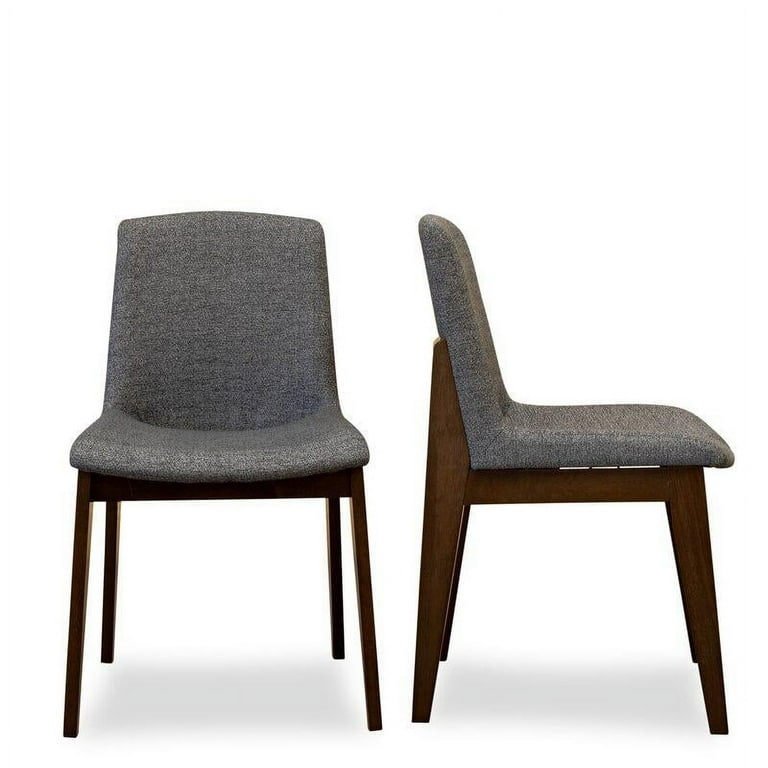 Dining Chair Set Dark Gray Contoured Back Mid Century Wood Style