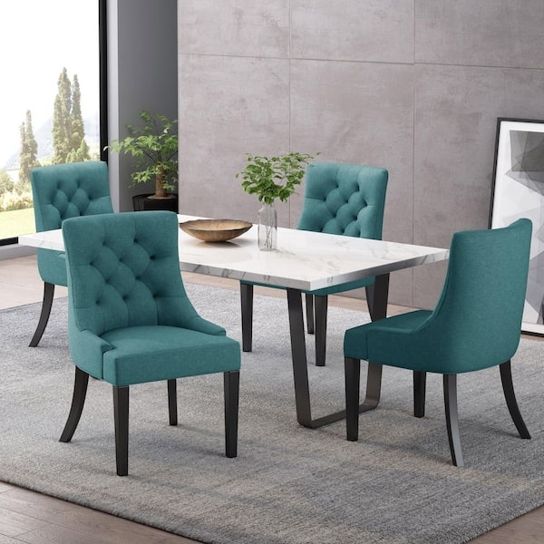 Dining Chair Set, Dark Teal Armless Silhouette with Tapered Legs