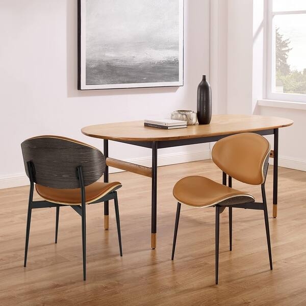 Dining Chair Set: Distressed Brown Upholstery, Tapered Legs