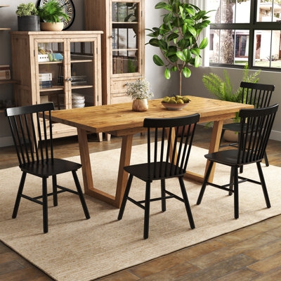Dining Chair Set Espresso Wood Slat Back Saddle Seat Farmhouse Windsor