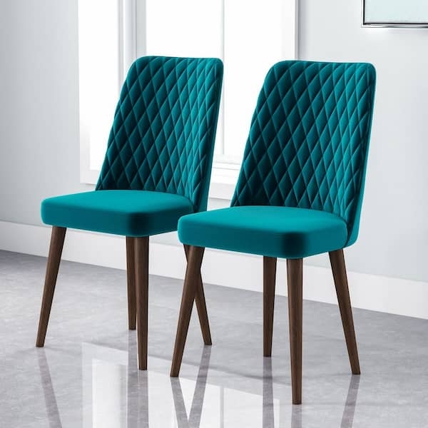 Dining Chair Set featuring Curved Velvet Seat and Mid-Century Wood Legs