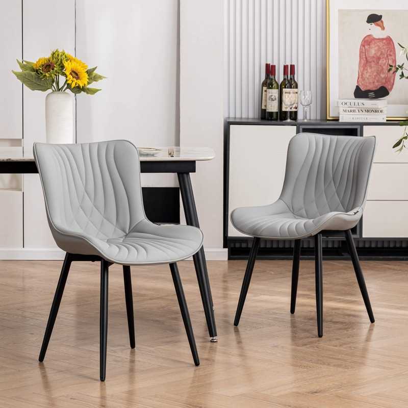 Dining Chair Set: Grey Curved Back with Leather-Like Upholstery