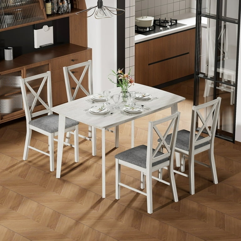 Dining Chair Set Grey Finish Wood X-Back Armless Modern Farmhouse Seating