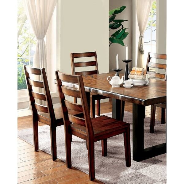 Dining Chair Set Industrial Ladder Back Tobacco Oak Finish