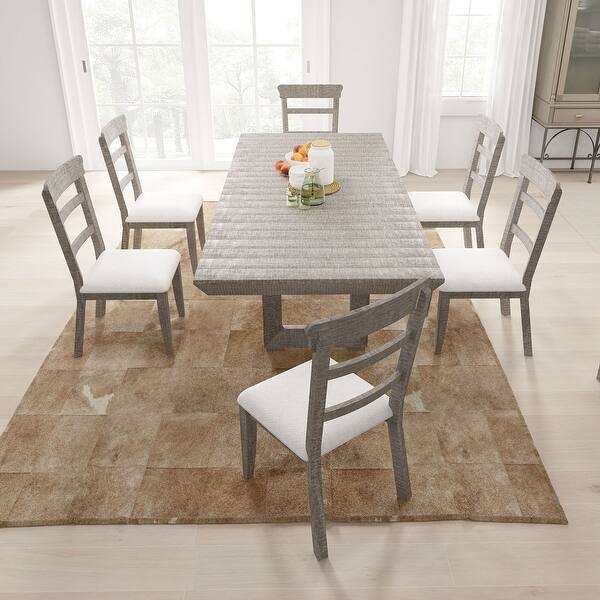 Dining Chair Set Ladder Back Upholstered Panel Two-Tone Espresso (69 chars)