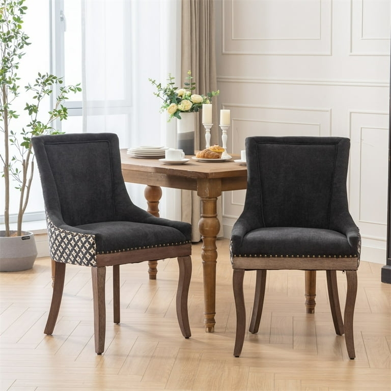 Dining Chair Set Light Grey Textured Fabric Curved Silhouette