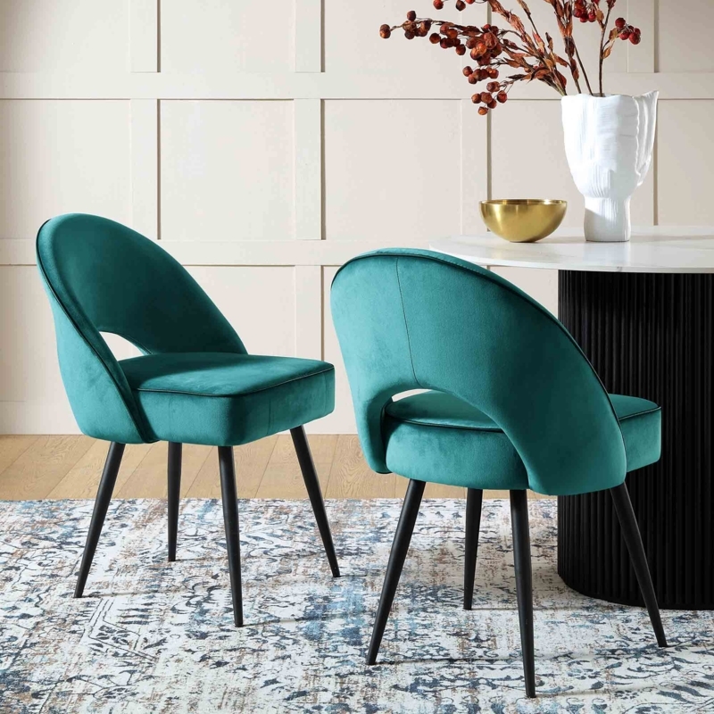 Dining Chair Set, Modern Glam Cutout Back with Contrast Piping Detail