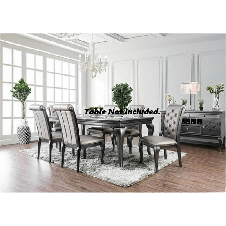 Dining Chair Set of 2 Gray Leatherette Diamond Tufted Nailhead Trim