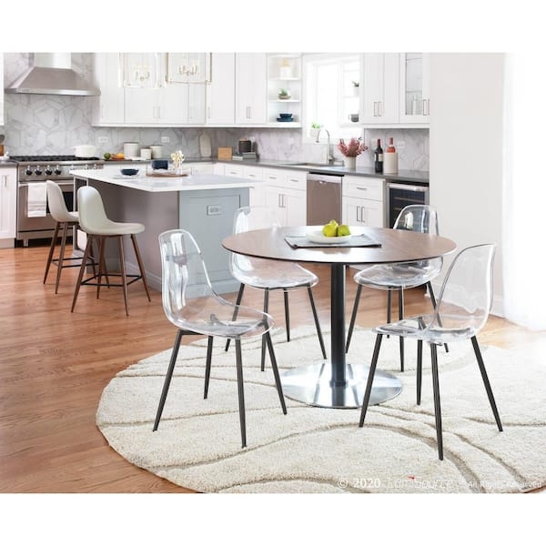 Dining Chair Set of 2 Mid-Century Clear Acrylic with Wood Accent