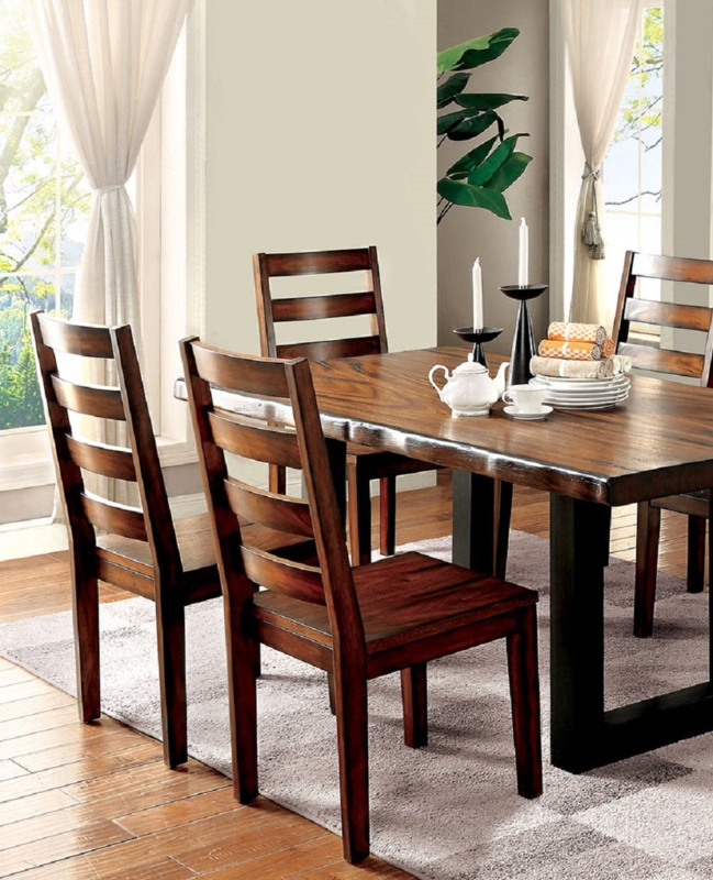 Dining Chair Set of 2, Rustic Spindle Back, Tobacco Oak Finish, Farmhouse Style