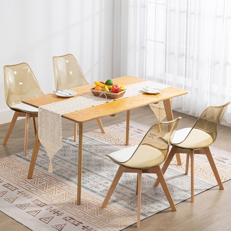 Dining Chair Set of 4 Mid-Century Acrylic Back Yellow Upholstered Seat