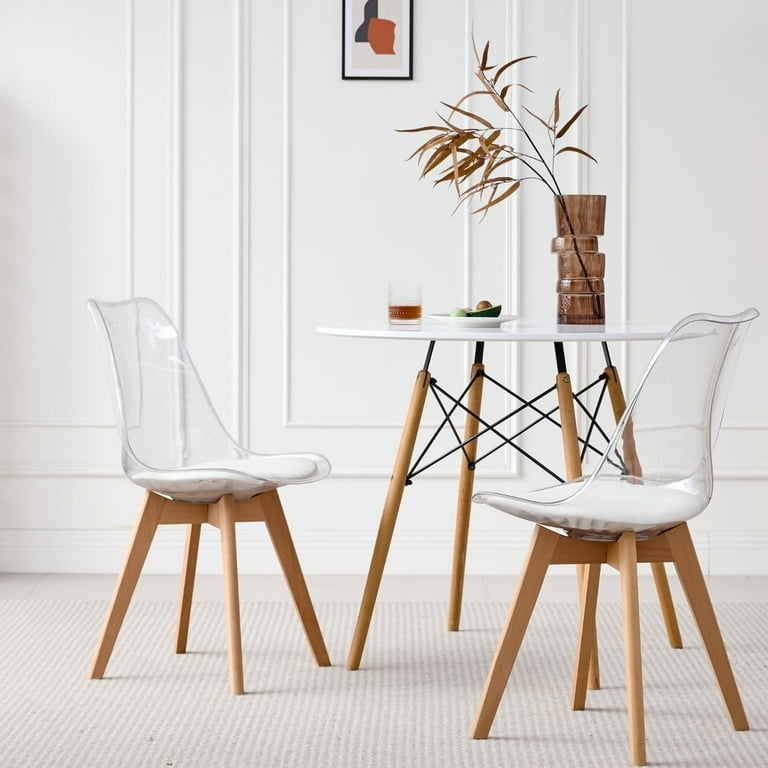 Dining Chair Set of 4 Mid-Century Transparent Acrylic White Padded Seat