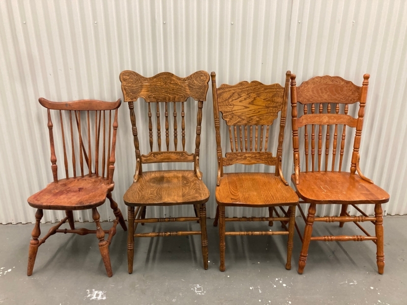 Dining Chair Set of 4 Mismatched Vintage Wood Spindle Back Designs