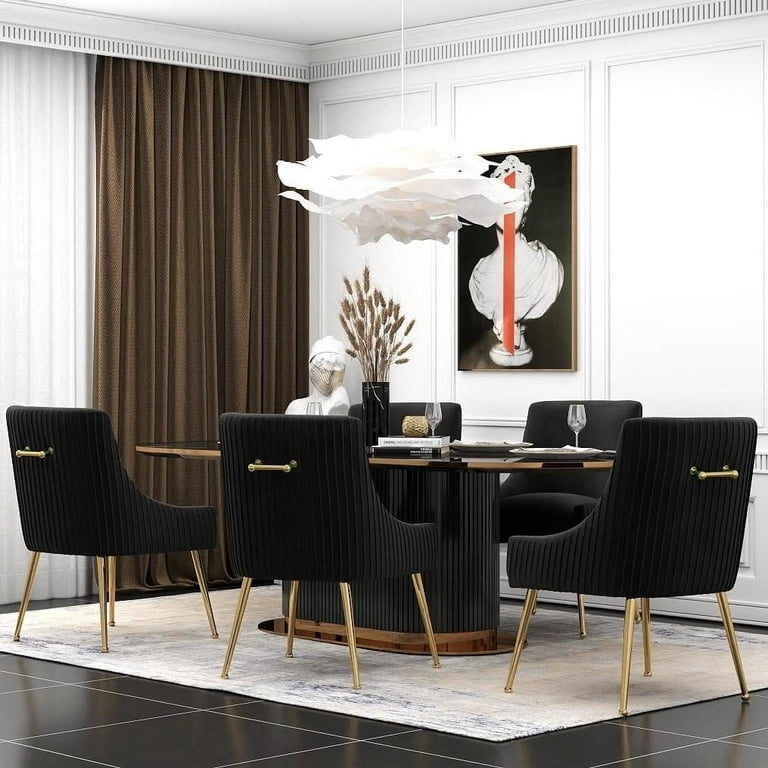 Dining Chair Set of 6 Beige Velvet Rear Handle Curved Back