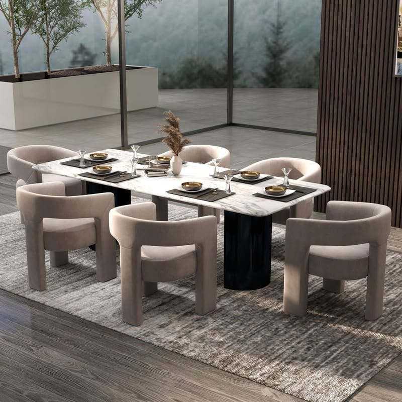 Dining Chair Set of 6 Black Velvet Open Back Curved Metal Legs