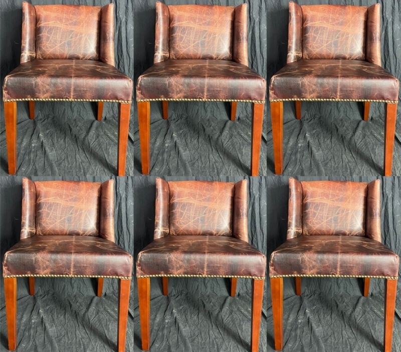 Dining Chair Set of 6: Two-Tone Upholstery with Back Handle