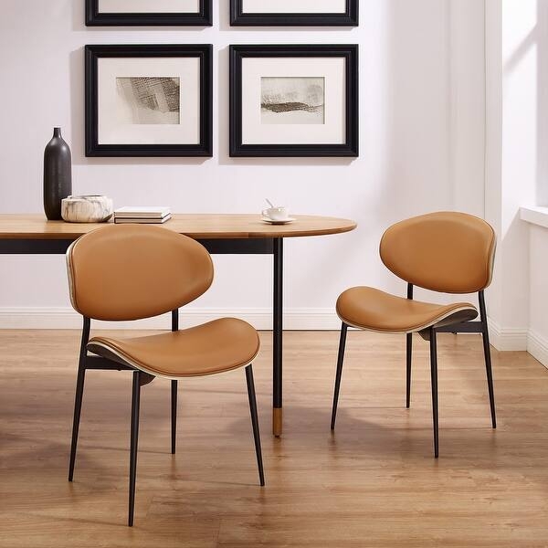 Dining Chair Set: Saddle Brown with Vertical Stitching