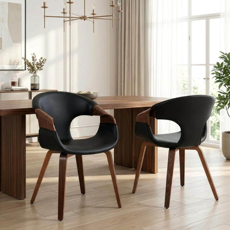 Dining Chair Set: Sleek All-Black Finish with Bucket Seat