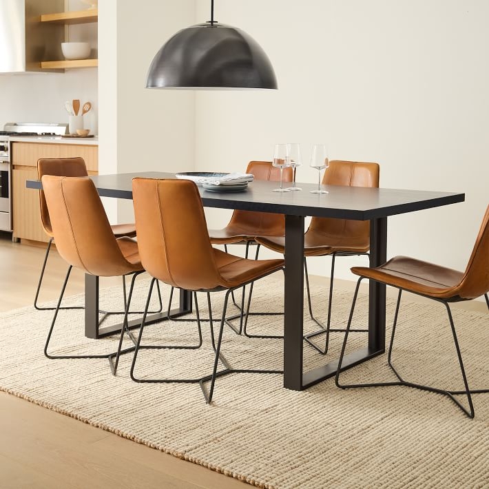 Dining Chair Set: Sloped Silhouette with Cognac Upholstery
