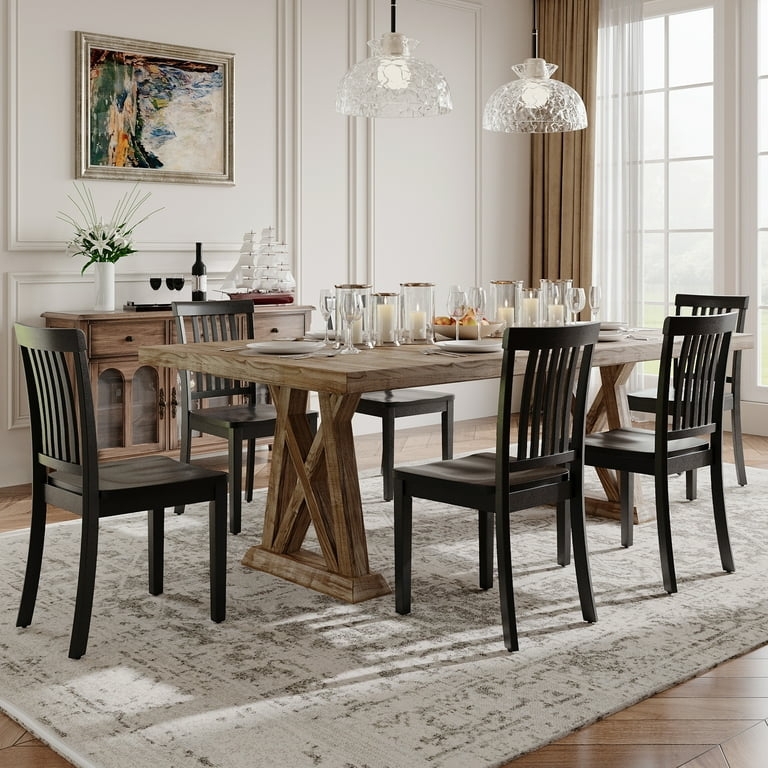 Dining Chair Set Spindle Dark Wood Bow Back Farmhouse Kitchen Seating