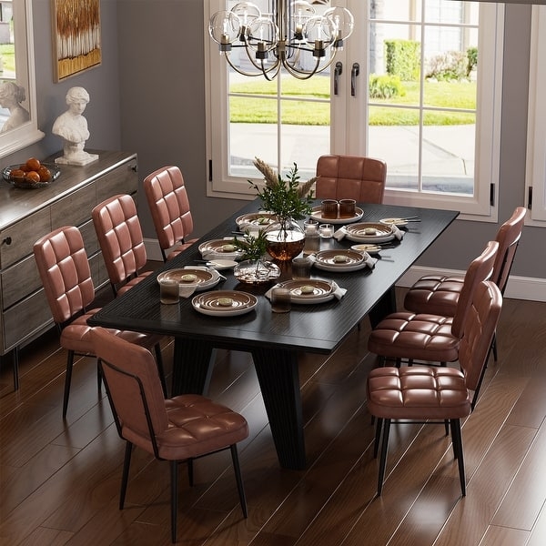 Dining Chair Set, Tapered Metal Legs, Thick Padded Seat, Beige