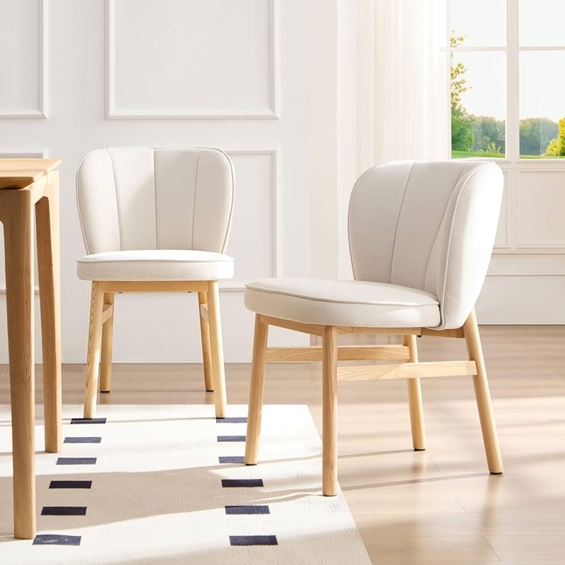 Dining Chair Set Textured Fabric Shell Silhouette Tapered Wood Legs