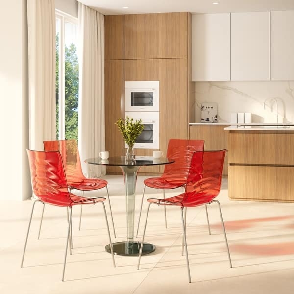 Dining Chair Set: Transparent Blue Ripple Design with Chrome Wire Base
