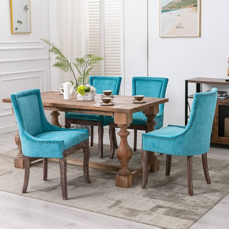 Dining Chair Set with Silver Nailhead Trim, High Back Transitional Style