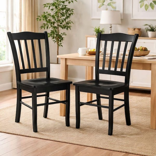 Dining Chair Shaker Style Black Wood Slat Back