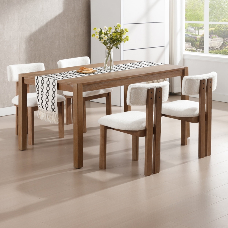 Dining Chair Sherpa Upholstery Backrest Cutout Wood Legs