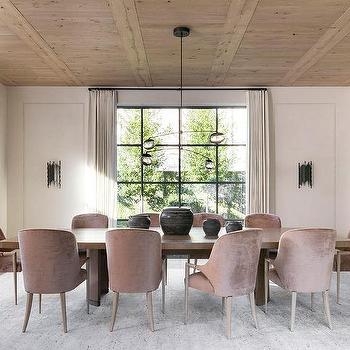 Dining Chair: Sophisticated Blush Velvet and Black Metal Legs Contrast