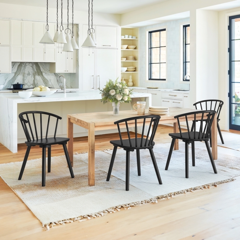 Dining Chair Spindle Back Black Matte Scandinavian Modern