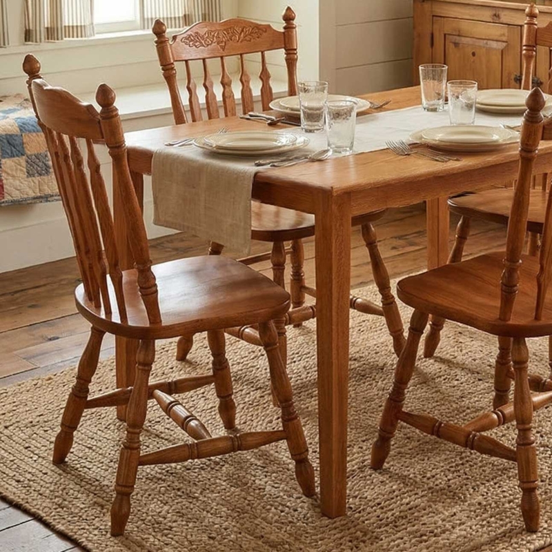 Dining Chair, Spindle Back, Integrated Arms, H-Stretcher, Farmhouse