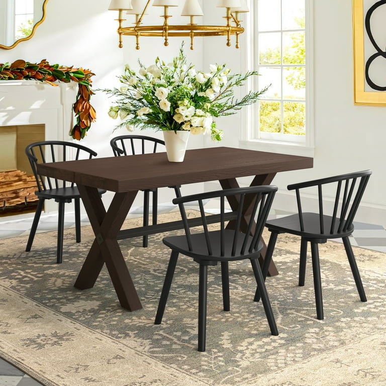 Dining Chair Spindle Back Matte Black Finish Curved Back