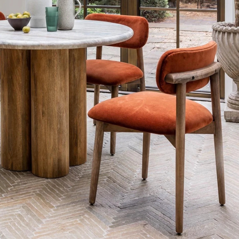 Dining Chair Spindle Back & Wrap Around Arms, Wood Tone