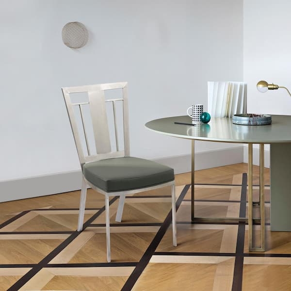 Dining Chair Splayed Brushed Metal Legs Gray Fabric