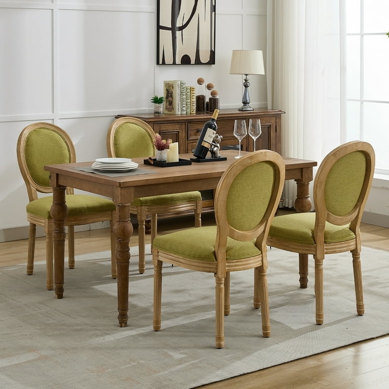 Dining Chair Square Back Olive Green Upholstered Wood Legs French Set