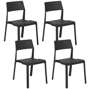 Dining Chair Stackable Black Plastic Matte Set Modern