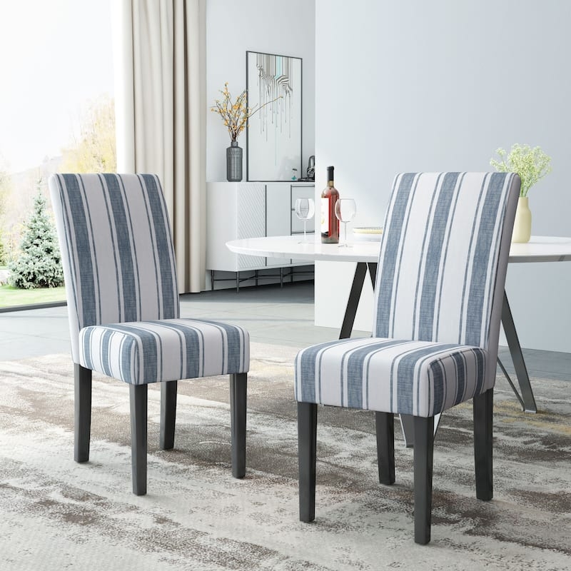 Dining Chair Striped Upholstered Blue and White Vertical Stripes