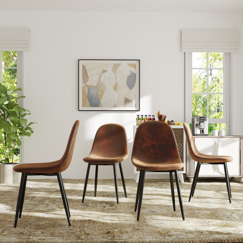 Dining Chair, Suede-Like Texture, Slim Black Legs, Mid-Century