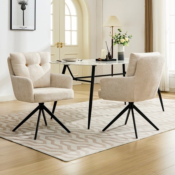 Dining Chair Swivel Base Cognac Leather-Like Barrel Back Black Legs