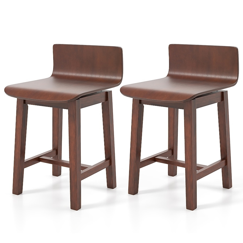 Dining Chair Swivel Base Low Curved Back Walnut Finish Armless
