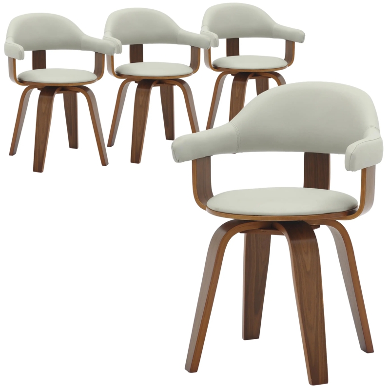 Dining Chair Swivel Function Dark Brown Faux Leather Wood Base